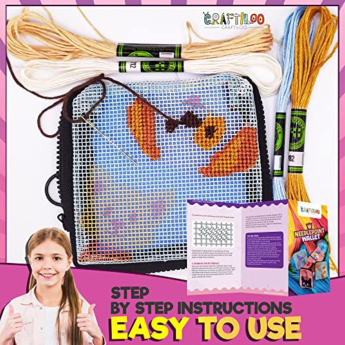 Needlepoint Kit for Kids Ages 6-12 - Cat & Dog Wallet Cross Stitch Craft - color: Cat and Dog