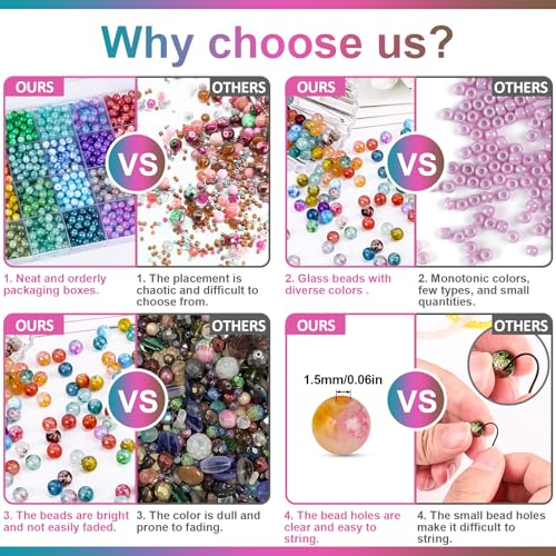 XSEINO About 1200+ PCS 6mm Ink Style Glass Beads Bracelet Making Kit, 24 Assorted Ink Colorful Series Crystal Beads for Jewelry Making and DIY Crafts, Friendship Bracelets - color: Ink Glass Beads