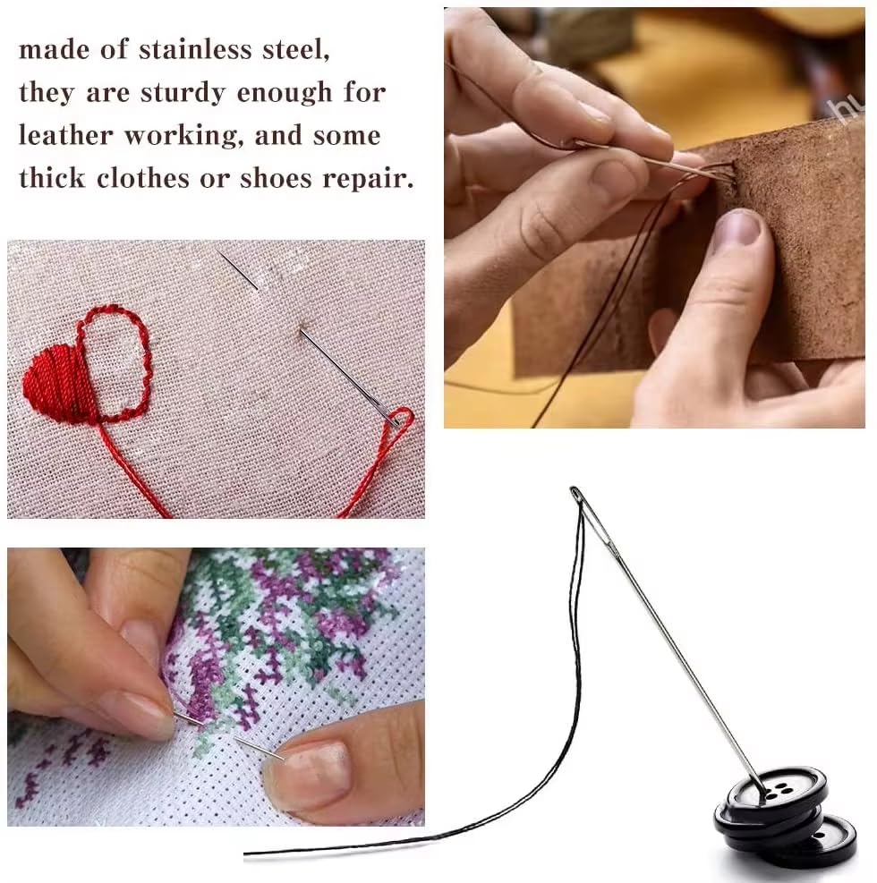 75Pcs Stainless Steel Sewing Needles Set for Hand Sewing, 5 Sizes Large Eye Sewing Needles with 6 Threader for Knitting Handsewing Art Crafts - size: 75