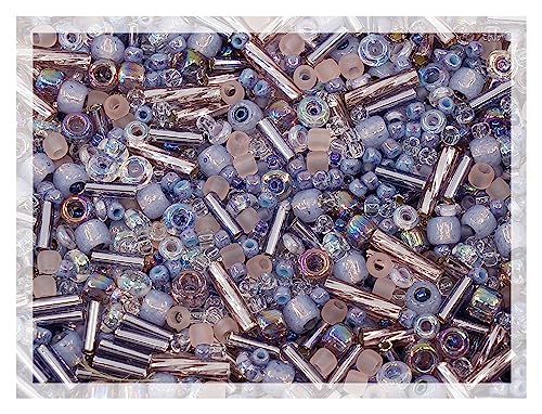 0.35oz (10g) Mix of Small Rocailles, Seed Beads & Bugles 2-10mm TOHO Japanese Glass Beads, Mix TOHO Lavender (Like 3216 - Kimono Lilac) - color: Lilac Kimono Mix - Mixed (2-10mm)