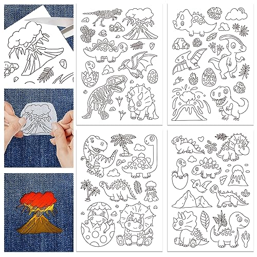 GLOBLELAND 4 Sheets Dinosaur Water Soluble Embroidery Pattern 8.3×11.7 inch - color: Dinosaur