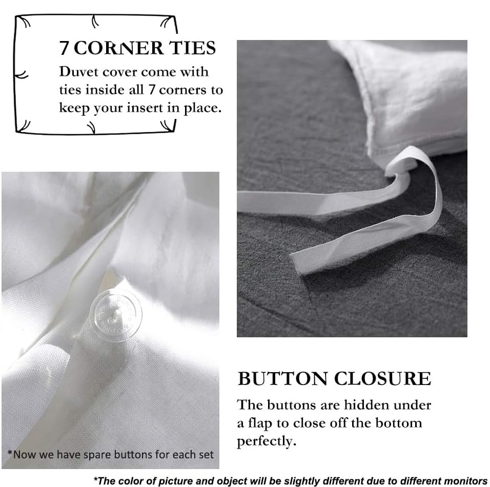 Simple&Opulence 100% Linen Duvet Cover Set with Embroidery Border Washed - 3 Pieces (1 Duvet Cover with 2 Pillow Shams) with Button Closure Soft Breathable Farmhouse - White, Full Size - color: White, size: Full