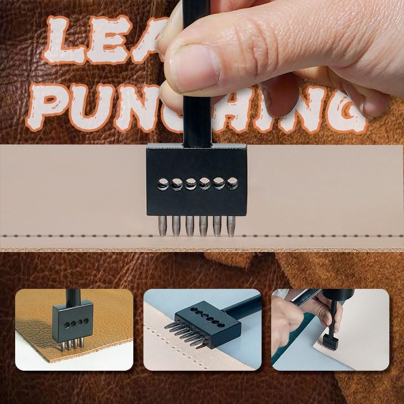 Leather Round Hole Punching Tool 3pcs Prong Punch Tool Set with 2/4/6 Prong Options for Precise Round Hole Punching DIY Leather Craft (4MM) - size: 4MM