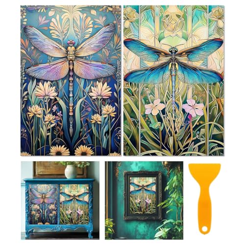 6 Sheets Dragonflies Rub on Transfers for Furniture Vintage Floral Rub on Transfer Sticker for DIY Crafts Decor Iod Transfers Stickers for Wood Dresser Glass Window Decals Waterproof 6"x12" - style: Dragonfly