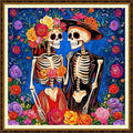Redxing Counted Cross Stitch Kit for Beginners,Unprinted Needlepoint Kits for Beginners Cross Stitching Embroidery Kit 11CT Stitches kit-Skeleton Couple Flowers 18x18 inch - color: KitColors24