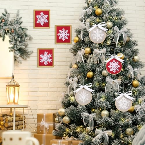 Roowest 6 Sets Christmas Embroidery Kits Snowflake Ornament DIY,Red, White - color: Red, White