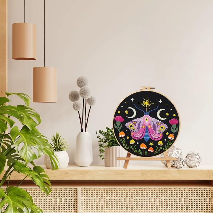 Nuberlic Embroidery Kit for Beginners, Moth Cross Stitch Kit - color: Moth