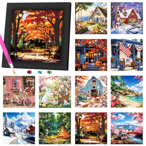Trandraft 13 Pcs Seasonal Scenery Small Diamond Art Kits for Adults Craft - style: Seasonal Scenery