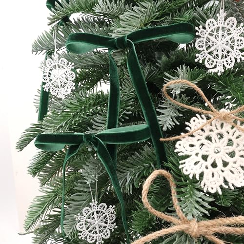 IDONGCAI Velvet Ribbon, Jute Twine & Lace Snowflake Craft Kit - color: Dark green