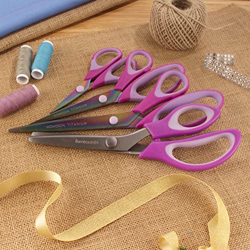 JubileeYarn Titanium Softgrip Scissors Set - Pinking, Sewing, Arts, Crafts, Office - 3 Sets of 4 - Purple - color: 4pc Purple, size: 3 Sets