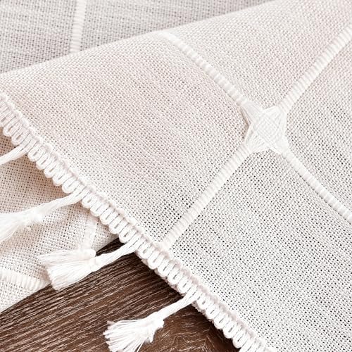 Plaid Round Tablecloth 36 Inch Cotton Linen Round Table Cloth - color: Off-white, size: 36" (Round)