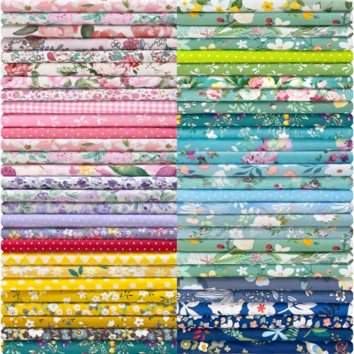 Aubliss 50pcs 100% Cotton Fabric Bundle 10" x 10" PreCut Fat Squares Sheets - color: Assorted Prints, size: 50PCS 10" x 10"