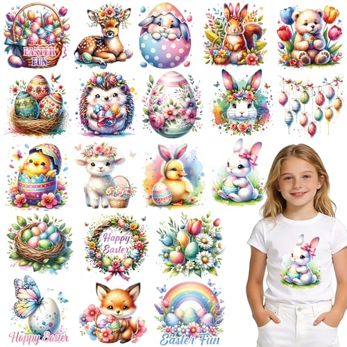 Dazaoratix Baby Easter Iron on Transfers - 20 Sheets Cute Bunny Eggs DTF Ready to Press Onesie Decorating Kit Decals Animal Heat Patches Vinyl Stickers for T Shirts Bibs Bodysuit Clothing DIY Crafts - style: Baby Easter Day