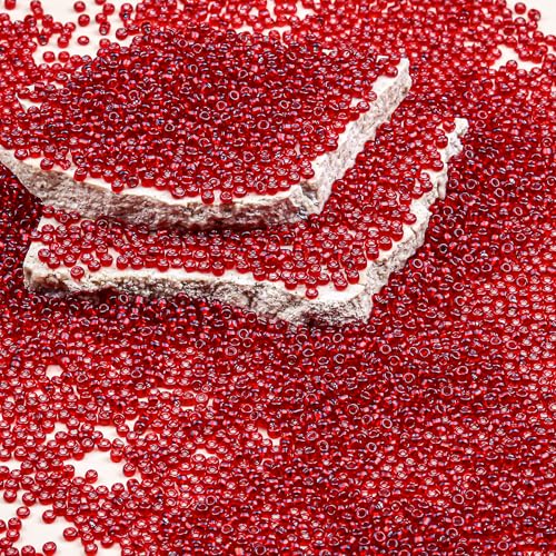 Legefo 4mm Glass Seed Beads Bulk, Red with Silver 6/0 Small Mini Pony Seed Beads, Tiny Round Craft Bead for Bracelet Necklace Wrist Jewelry Making Beading Weaving DIY Crafts Supplies, 1000pcs - color: Red with Silver