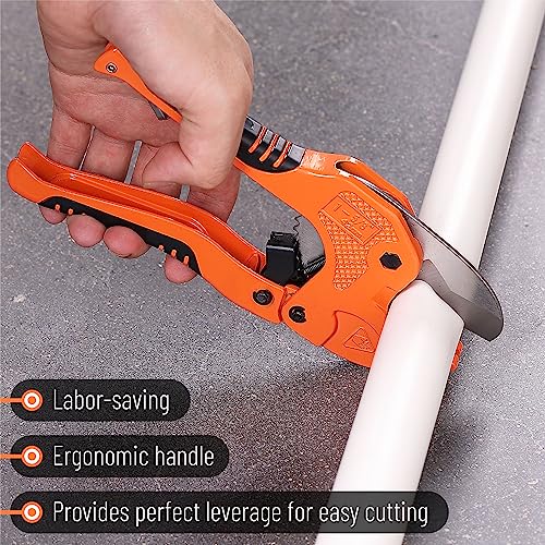 Bates- PVC Pipe Cutter, Cuts up to 1-5/8", Ratchet Pipe Cutter - color: Orange