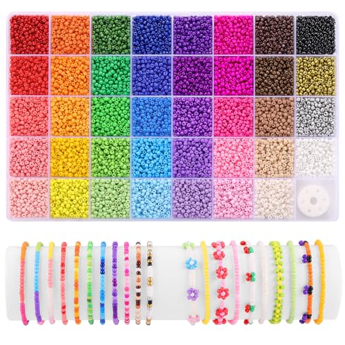 Funtopia 39 Colors 3mm Seed Beads, 9600pcs Small Beads for Jewelry Making, Tiny Craft Beads for Bracelet Making - color: Solid Color, size: 3mm