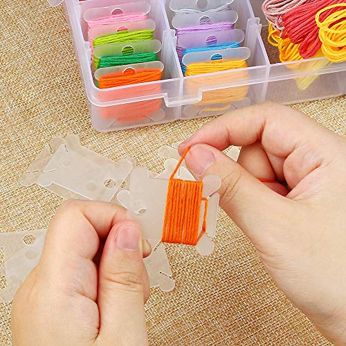 100 Pieces Embroidery Thread Cards Cross Stitch Floss Bobbins and 36 Grids Plastic Storage Box Transparent Container for Thread Organizer Holder Earrings, Jewelry Making Tool, Beads