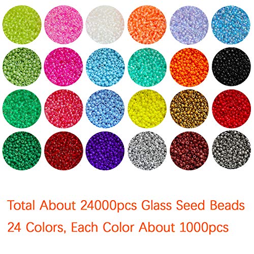 Size 12/0 Crafts Glass Seed Beads 2mm Tiny Pony Beads Assorted Kit with Organizer Box for Jewelry Making (24 Assorted Multicolor Set, Total About 24000pcs) - color: 24 colors B