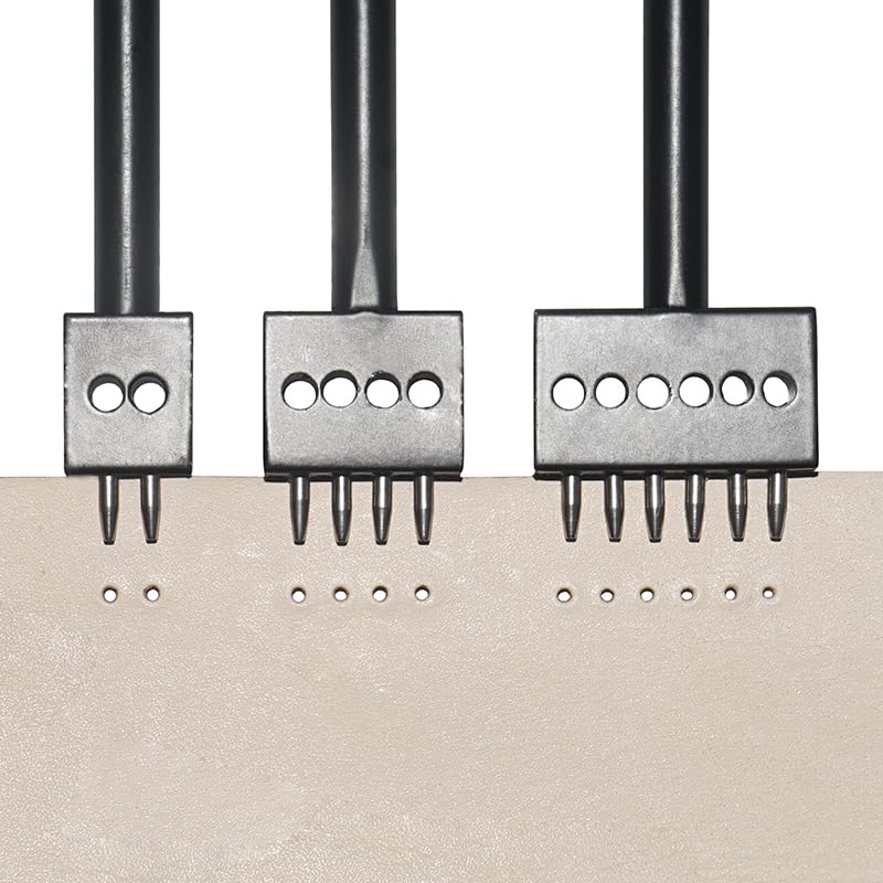 Leather Round Hole Punching Tool 3pcs Prong Punch Tool Set with 2/4/6 Prong Options for Precise Round Hole Punching DIY Leather Craft (5MM) - size: 5MM