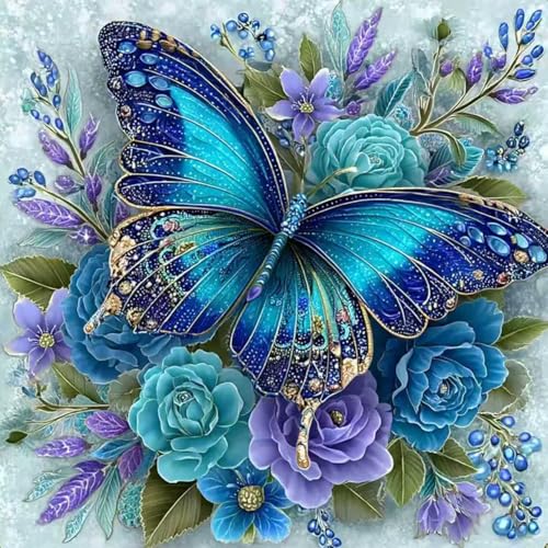 Butterfly and Flowers Cross Stitch Kits for Adults,11CT Stamped Cross Stitch Kits for Beginner,DIY Needlepoint Embroidery Patterns Kits Embroidery Patterns for Home Wall Decor 13.7x13.7 inches - color: T021
