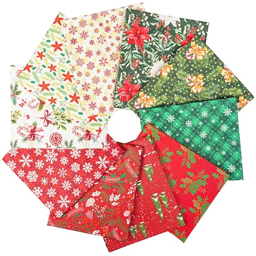 Craftido -25 Options- 100% Cotton Quilting Fabric Bundles 10pcs Fat Quarters 18”x21”-Medium Weight 5.2 oz- Soft Cotton for Quilting, Sewing Project, Patchwork, DIY Crafts – Winter Christmas - color: Winter Christmas