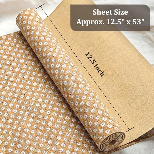 SorenCut Patterned Cork Fabric Roll 12.8 x 54 Inch – White Daisy Print Cork Leather Fabric with Flexible Backing for DIY Crafts, Earrings, Bags, Wallets & Handmade Accessories - color: White Daisy