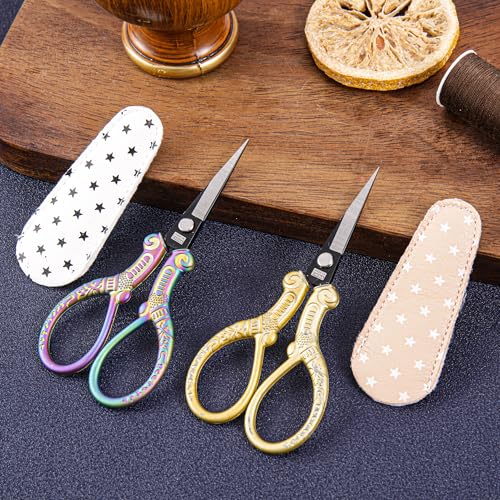 Premium Small Craft Scissors with Beautiful Butterfly Decos - Comfortable Handles and Sharp Tips for Crochet, Embroidery, and Sewing - Includes Protective Cover, Purple&gold, PJ1631-1 - color: Purple&gold