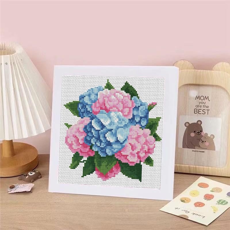 Hydrangea Stamped Cross Stitch Kits for Adult Beginner with Wooden Frame - color: Hydrangea Cross Stitch with Framed
