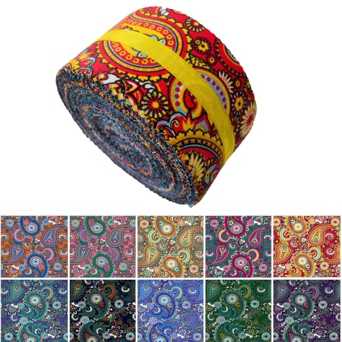 100% Cotton Jelly Roll Fabric Strips for Quilting and Sewing-Retro Paisley - color: Retro Paisley