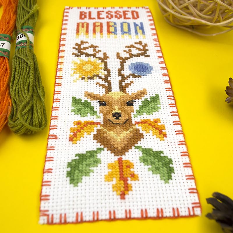 Povitrulya Cross Stitch Bookmark Kit “Mabon“ – Counted DIY Embroidery Set for Adults & Beginners, Autumn Equinox Pagan Wiccan Alban Elfed Harvest Festival Needlework Gift - color: Mabon