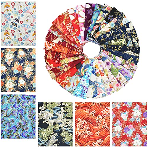 30 Pcs Cotton Quarters Fabric Bundle - 8" x 10" Japanese Style Wrapping Cloth Quilting Fabric for DIY Patchwork Sewing Craft with Different Patterns
