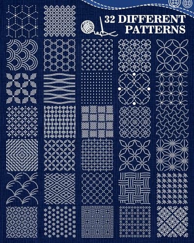 FIVEIZERO 32PCS Sashiko Stencils Kit,Sashiko Templates&4 Heat Erasable Pens - color: classic