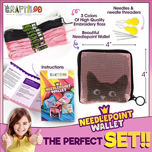 Needlepoint Kit for Kids Ages 6-12 - Cat Wallet Cross Stitch Craft - color: Cat