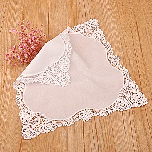 Milesky White Wedding Handkerchief Pure Cotton, Soft Ladies Hanky with Crochet Lace - color: Ch02