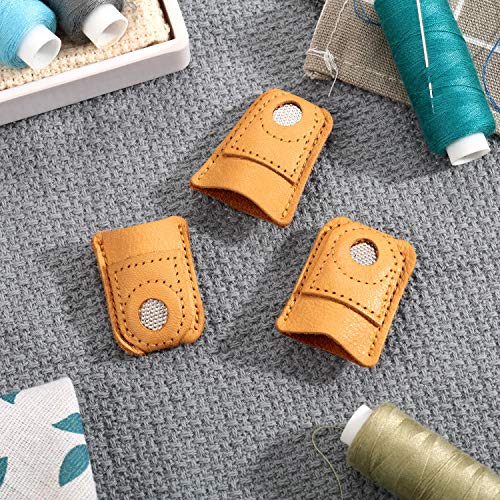 WILLBOND 6 Pieces Sewing Thimble Finger Protector Leather Coin Thimble Pad Cover for Knitting DIY Quilting Pin Needles Craft Accessories Tools, 3 Sizes