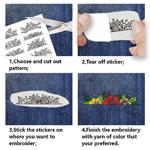 BENECREAT 4Steets 65Pcs Water Soluble Embroidery, 11.7x8.3inch Flower Pattern Transfers Water Soluble Stabilizer for Embroidery Stick and Stitch Embroidery Designs - color: Flower
