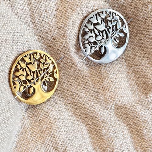 SUNOREEK Tree of Life Magnetic Needle Minder for Cross Stitch, Needle Holder for Embroidery Sewing Needlepoint Accessories, Silver and Gold, Stainless Steel, 2 Pack with Storage Case (Silver Gold) - color: silver gold
