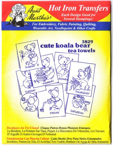 Aunt Martha's Hot Iron Transfers #3829 Cute Koala Bear Tea Towels Transfers