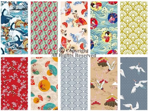 Craftido -25 Options- 100% Cotton Quilting Fabric Bundles 10pcs Fat Quarters 18”x21”-Medium Weight 5.2 oz- Soft Cotton for Quilting, Sewing Project, Patchwork, DIY Crafts – Japanese Style - color: Japanese Style