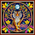 Dimensean Stamped Cross Stitch Kits Full Range of Embroidery Patterns Starter Kits for Beginners Adult DIY Cross Stitches Needlepoint Kits 11CT-Tiger Wreath 17.7x17.7 inch - color: Pattern Style 12