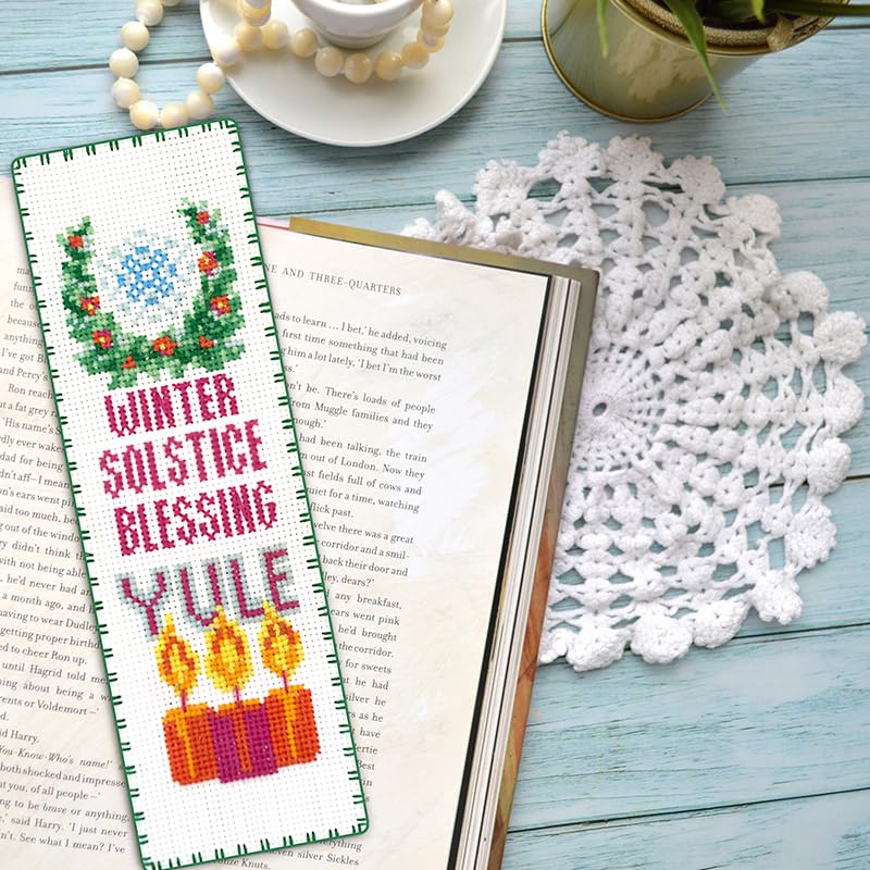 Povitrulya Cross Stitch Bookmark Kit Yule – Counted DIY Embroidery Set for Adults & Beginners, Witchy Pagan Wiccan Celtic Winter Solstice Needlework Gift for Christmas, Sabbat or Altar Decor