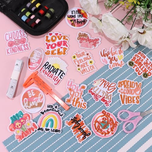 17Pcs Random Positive Affirmations Patches, Inspirational Phrases Embroidered Iron/Sew on Patches for Clothes, Hats, Jeans, Backpacks DIY Accessories - color: Positive Affirmations, 17pcs