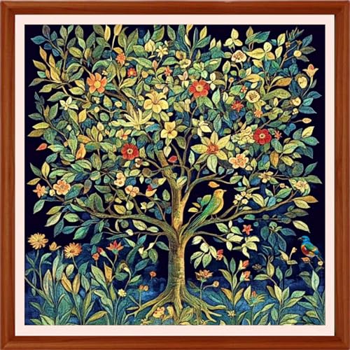 Redxing Counted Cross Stitch Kit for Beginners,Unprinted Needlepoint Kits for Beginners Cross Stitching Embroidery Kit 11CT Stitches kit-Tree of Life Little Bird 18x18 inch - color: Setpattern04