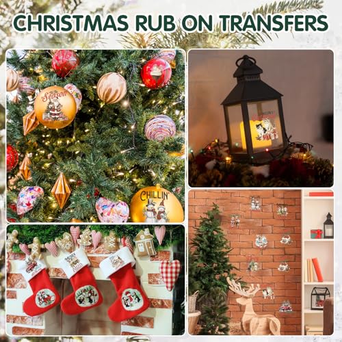 ZMRU 24 Sheets Vintage Christmas Rub On Transfers for Crafts, Rub On Transfers Christmas for Wood，Furniture Decals, Glass, Porcelain, Leather, Canvas, Fabric Projects,3 * 3inch(Vintage Christmas) - color: Vintage Christmas