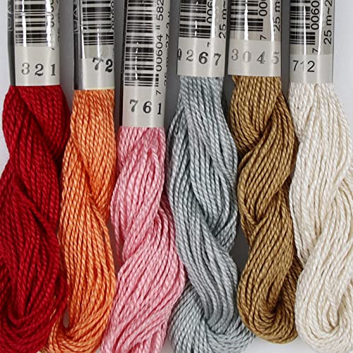 KCS 162 Yards(150 Meters) Mercerized Pearl Cotton Crochet Needlepoint Thread,Size 5,6 skeins,Mixed Color 14 - color: 6color14, size: 6 skeins