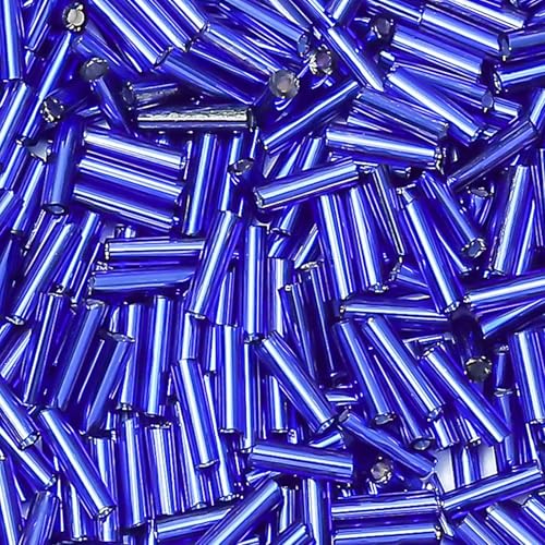 4200pcs Glass Bugle Beads, Mini Long Tube Seed Beads Bulk, Tiny Small Loose Spacer Embroidery Beaded for Bracelets Jewelry Making Sewing, Crafts, Christmas Ornaments, 2×6mm, Royal Blue - color: Royal blue