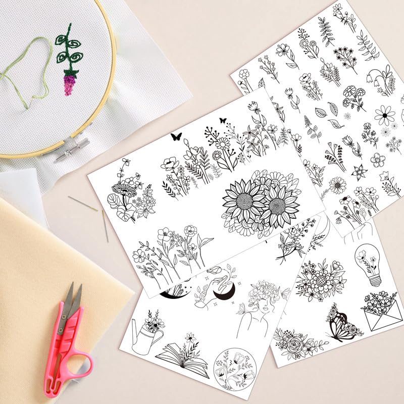 Water Soluble Embroidery Patterns, Stick and Stitch Paper for Sewing - style: flower784