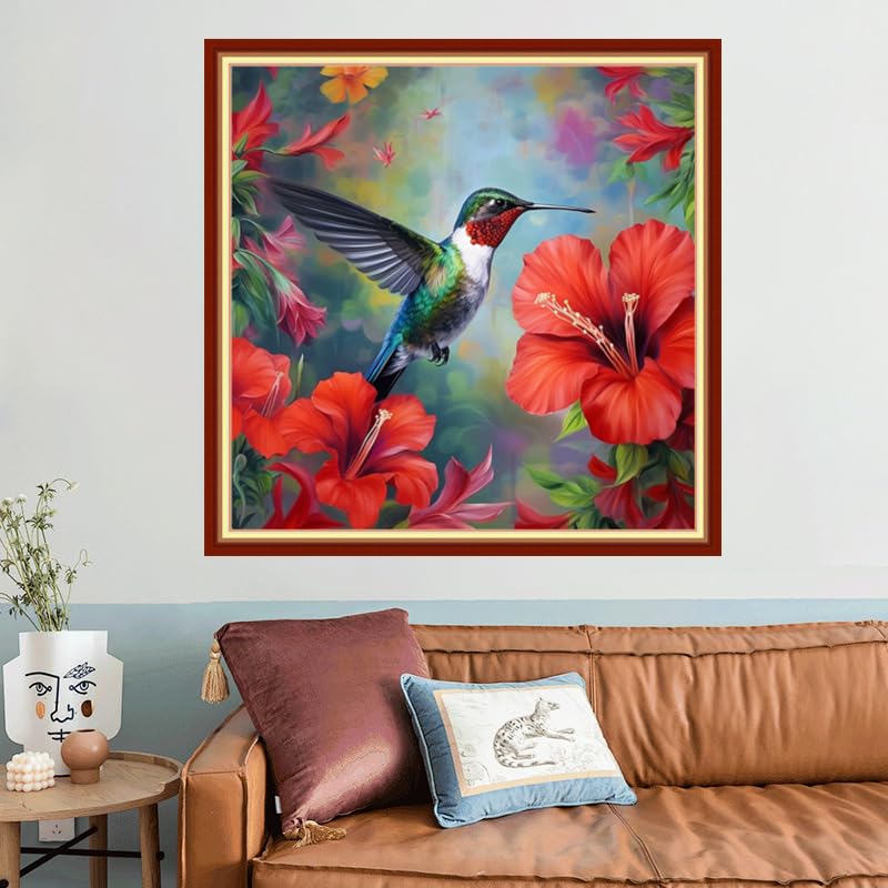 Joyhoor Stamped Cross Stitch Kits for Beginners, Needlepoint Kits for Adults, 11CT Counted Embroidery Kits-Hummingbirds Gather Honey 18x18 inchs - color: Artstyle18