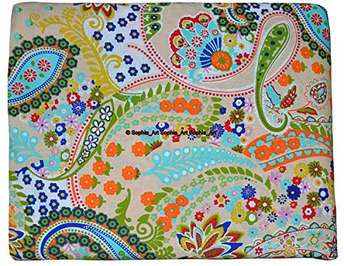 Indian Hand-Block Printed Jaipuri Flower Print Floral Ethnic Sanganer Kurti Print Cotton Fabric (Beige Paisley, 3 Yard) - color: Beige Paisley, size: 3 yard