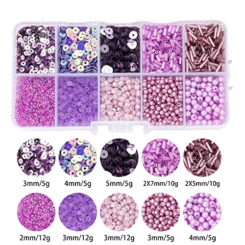 Light Purple Glass Seed Bugle Tube Beads for Jewelry Making - color: Light purple